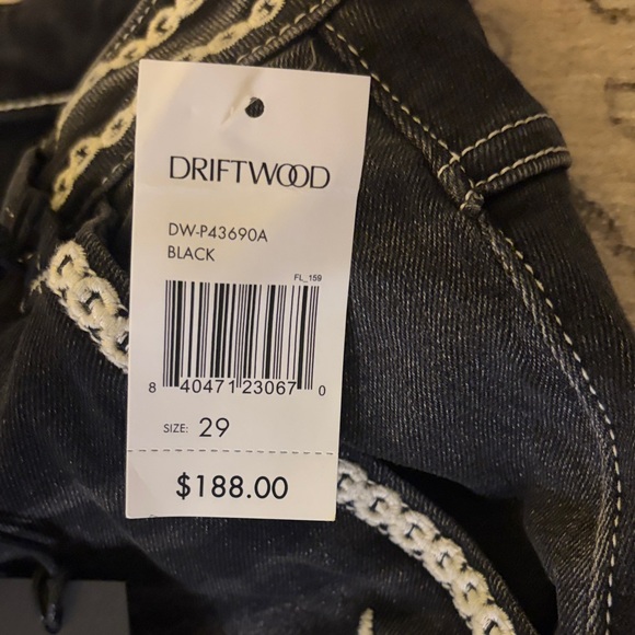 DRIFTWOOD Black Jeans with Cream Floral Embroidery - Picture 6 of 8